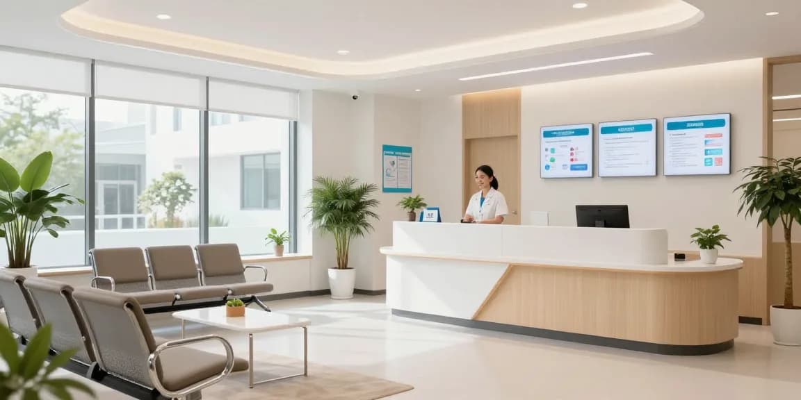 Modern healthcare clinic showcasing patient care services, featuring link bl555 for easy access to medical assistance.