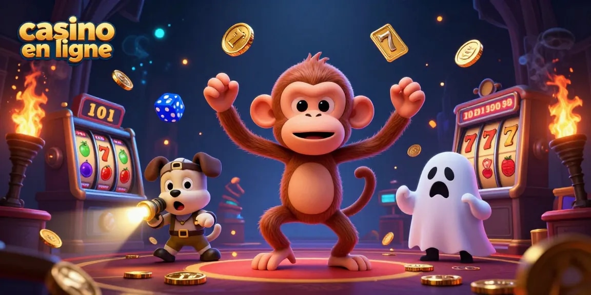 Attrapez le plaisir des jeux avec le casino en ligne, mettant en vedette un singe poltergeist jonglant des objets d'or.