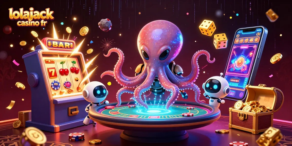Découvrez les jeux captivants sur lolajack casino fr avec un octopus extraterrestre opérant une table de poker holographique.