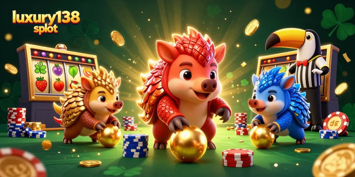 Spin vibrant reels and hit jackpots with luxury138 slot in this lively 3D casino illustration.