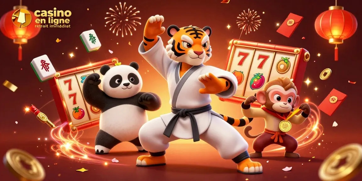 Jouez au casino en ligne retrait immédiat avec des personnages animés gagnants et des éléments de jeu.