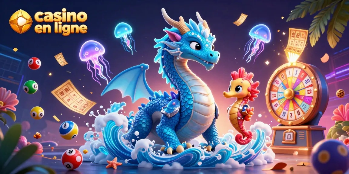 Gagnez au casino en ligne avec ce dragon de mer et des éléments de loterie colorés.