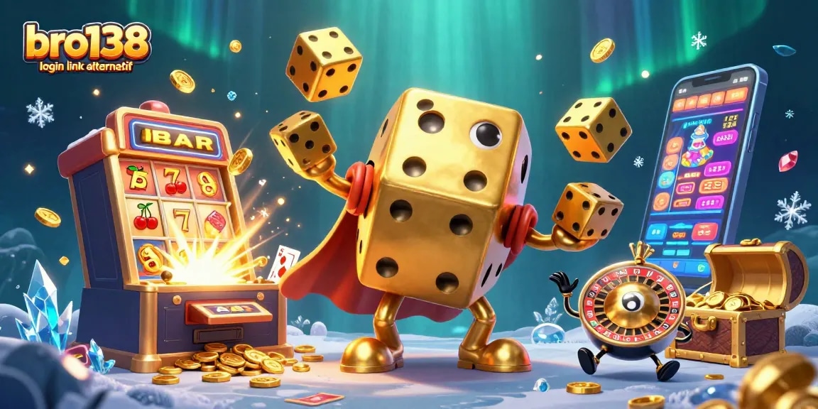Experience thrilling excitement with bro138 login link alternatif in this dynamic casino illustration featuring lively characters and game elements.