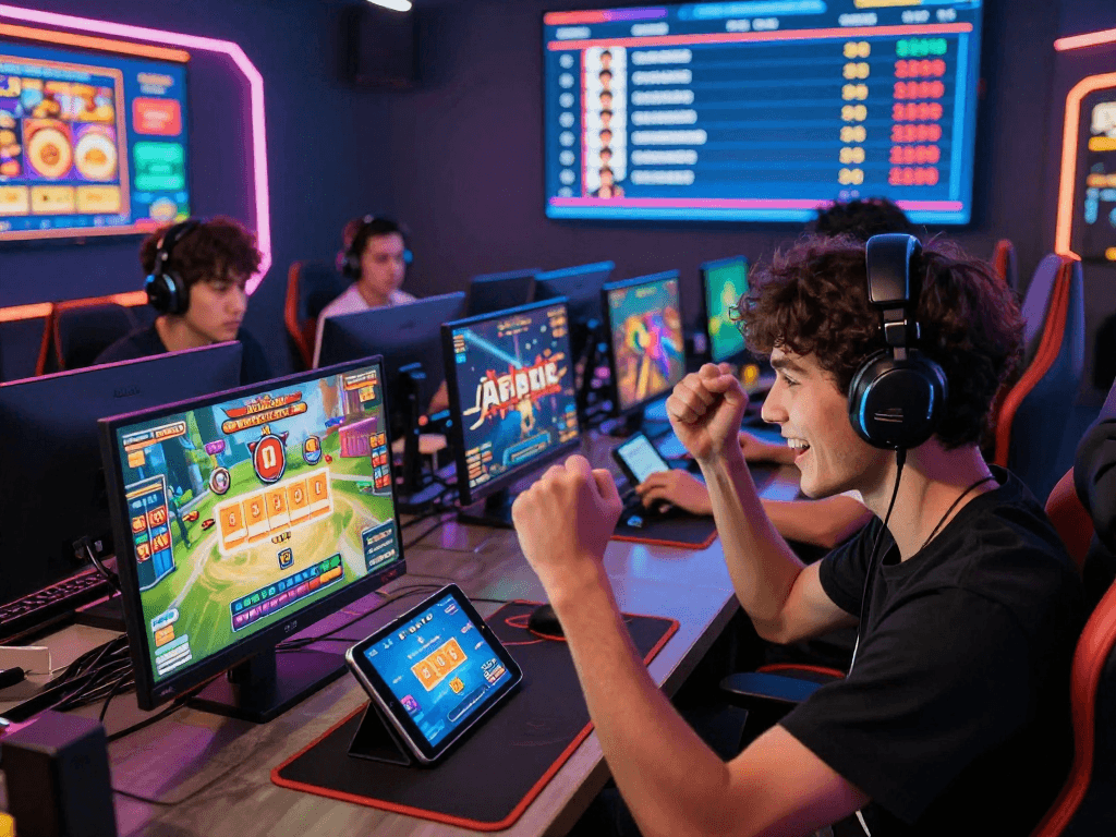 Engage with daftar toto 4d in an exciting online gaming atmosphere featuring players celebrating wins.