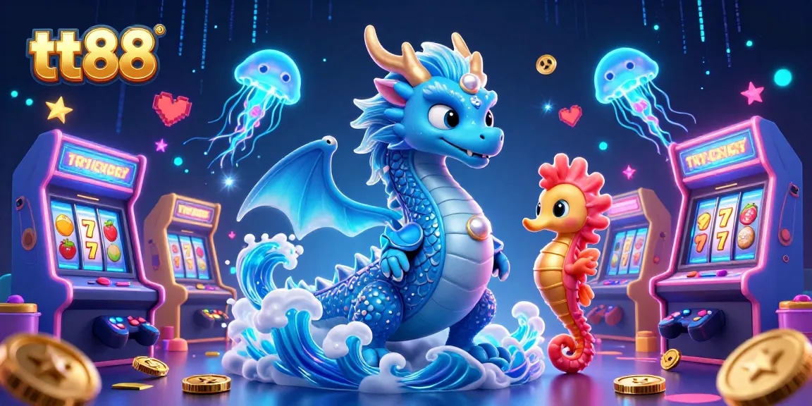 Engage with tt88's thrilling slot games featuring a vibrant dragon and magical underwater scene.