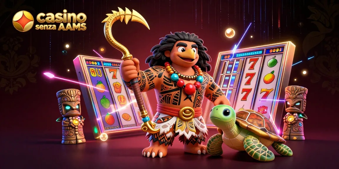 Cattura l'azione nei casino senza AAMS con un dio della mitologia polinesiana e simboli di jackpot in evidenza.