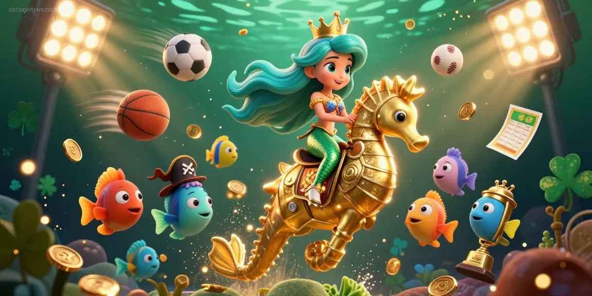 Experience thrilling victories with sterbegeld-versicherungen in a dynamic underwater casino scene featuring mermaid princess and giant seahorse.