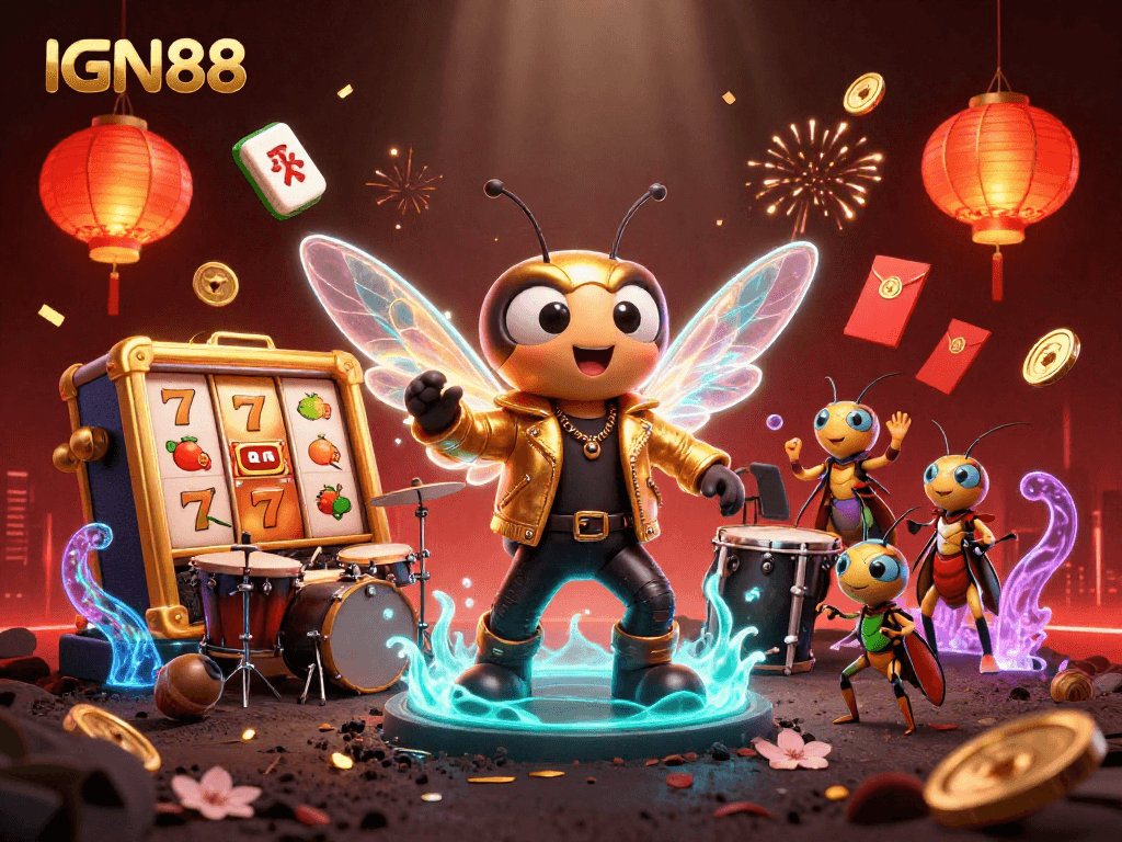 Experience the vibrant energy of IGN88 with a 3D illustration featuring dynamic casino gaming elements.