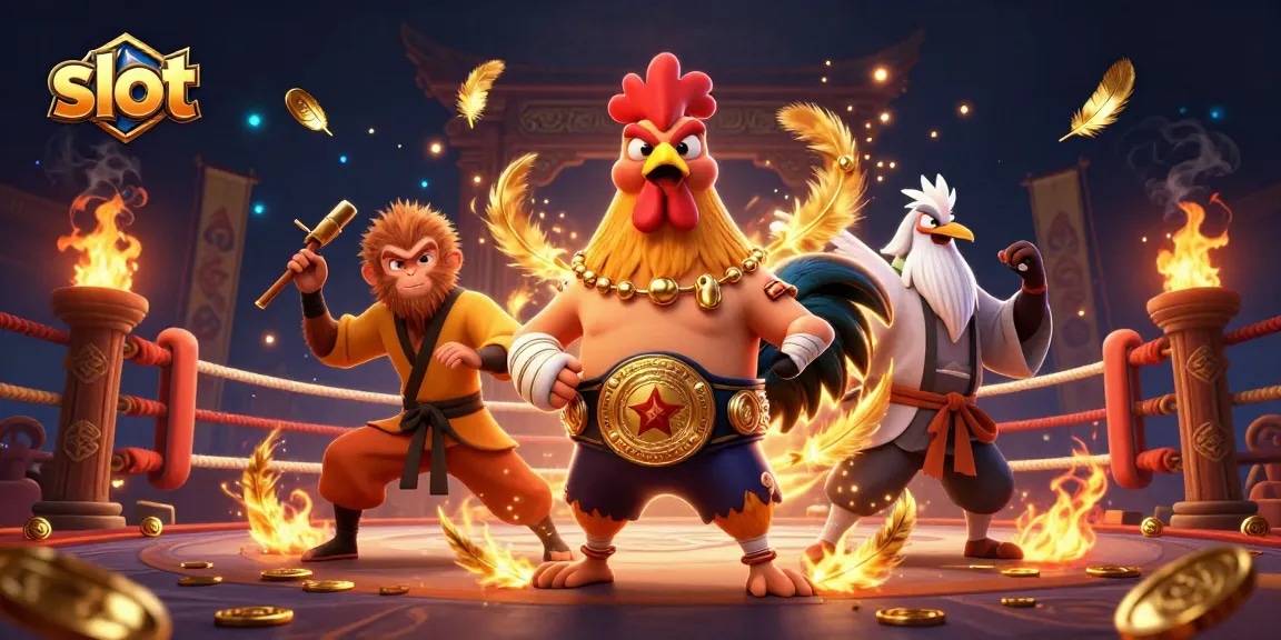 Engage with slot games enhanced by exciting characters and dynamic elements in this 3D illustration.