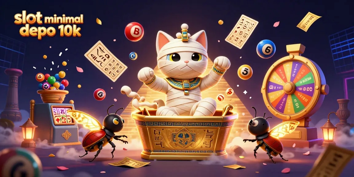 Mengaktifkan slot minimal depo 10k dengan kucing mummy dan elemen kasino menarik di latar belakang.