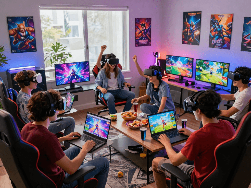 Enjoying porngames together in a cozy living room during a gaming night.