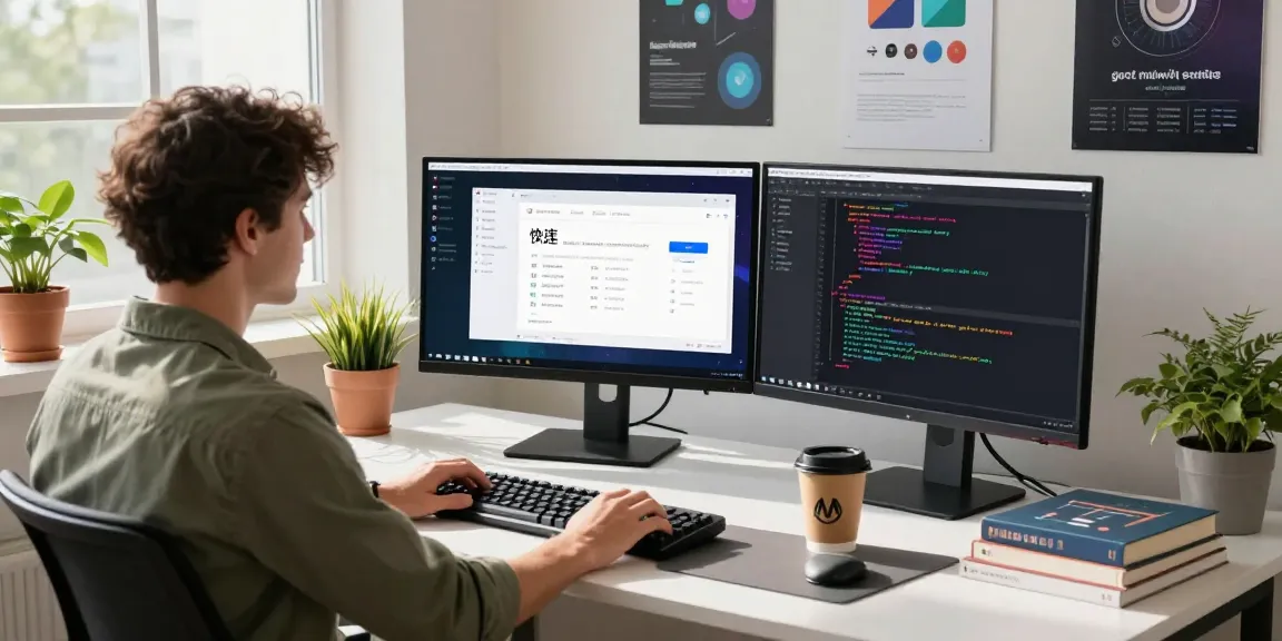 快连 application interface displayed on dual monitors in a modern tech workspace with vibrant lighting and vibrant atmosphere.