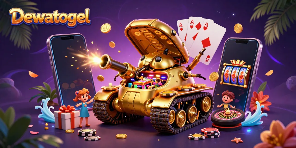 Engage in thrilling games at Dewatogel with a golden beetle tank casino illustration.