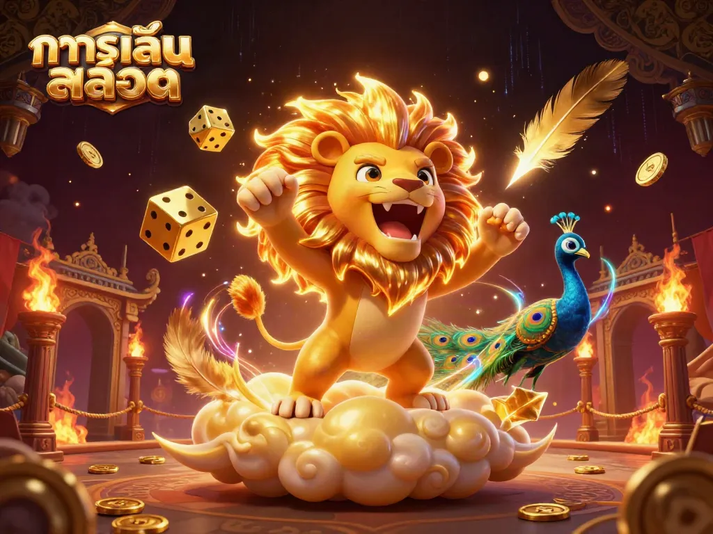 ทดลองเล่นสล็อต โดยมีสิงโตพระอาทิตย์การ์ตูนในฉากคาสิโนที่แสนสนุก