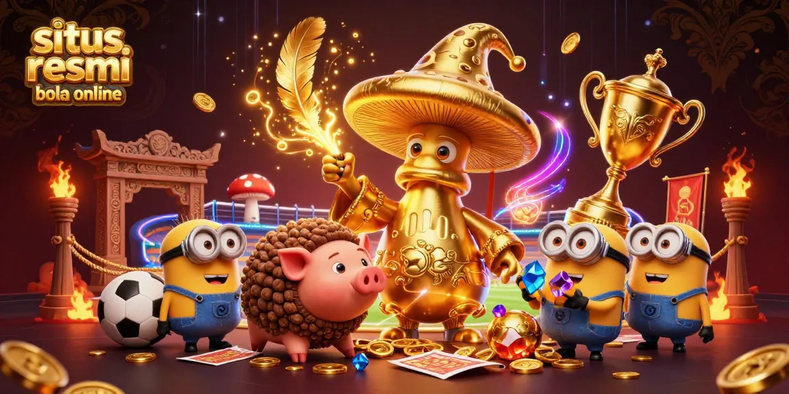 Experience exhilarating sports betting excitement at situs resmi bola online with vibrant imagery of magical characters, trophies, and betting slips.