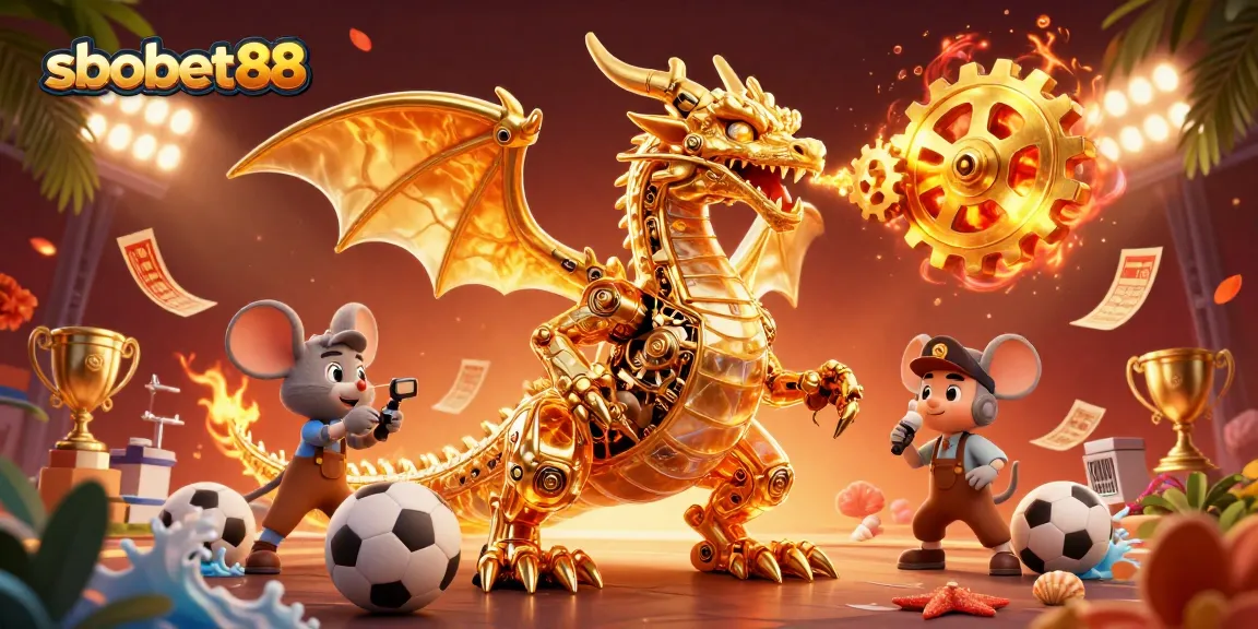 Engage with sbobet88 as you experience dynamic sports betting excitement featuring a golden dragon and thrilling game elements.