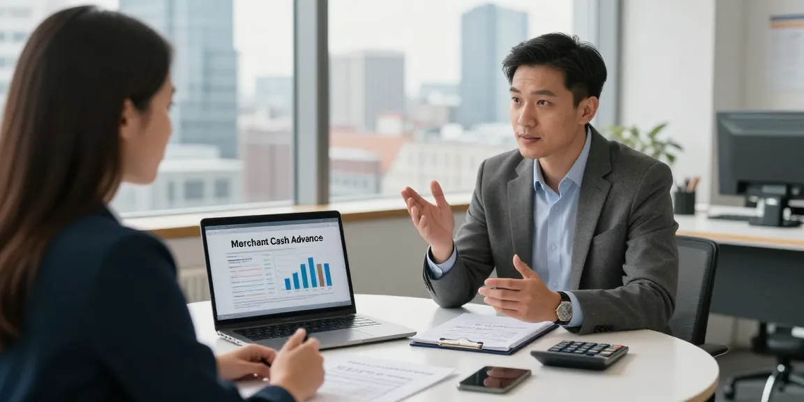 Discussing the cheapest merchant cash advance in UK options during a financial consultation.