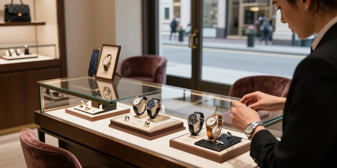 Shop high-quality clone watches displayed in a luxurious retail atmosphere, showcasing premium craftsmanship and elegance.