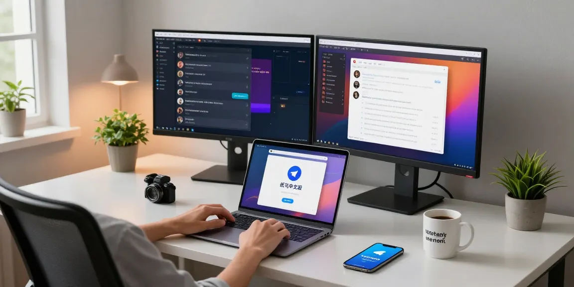 User interacting with the 纸飞机中文版 app in a stylish home office setting, showcasing productivity and digital communication.