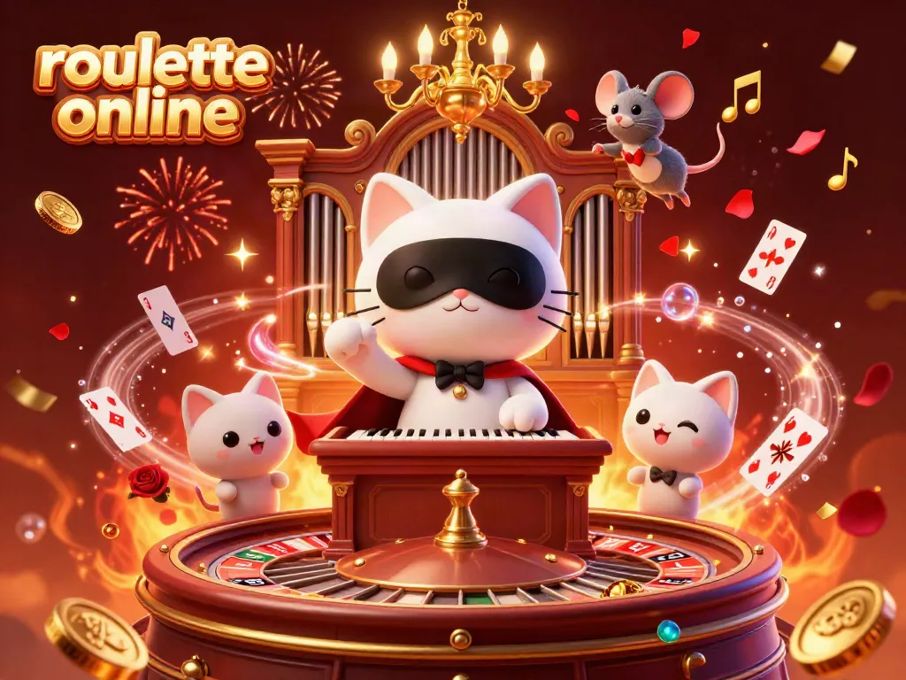 Experience thrilling roullete online action with a dynamic 3D illustration featuring iconic casino elements and a vibrant atmosphere.