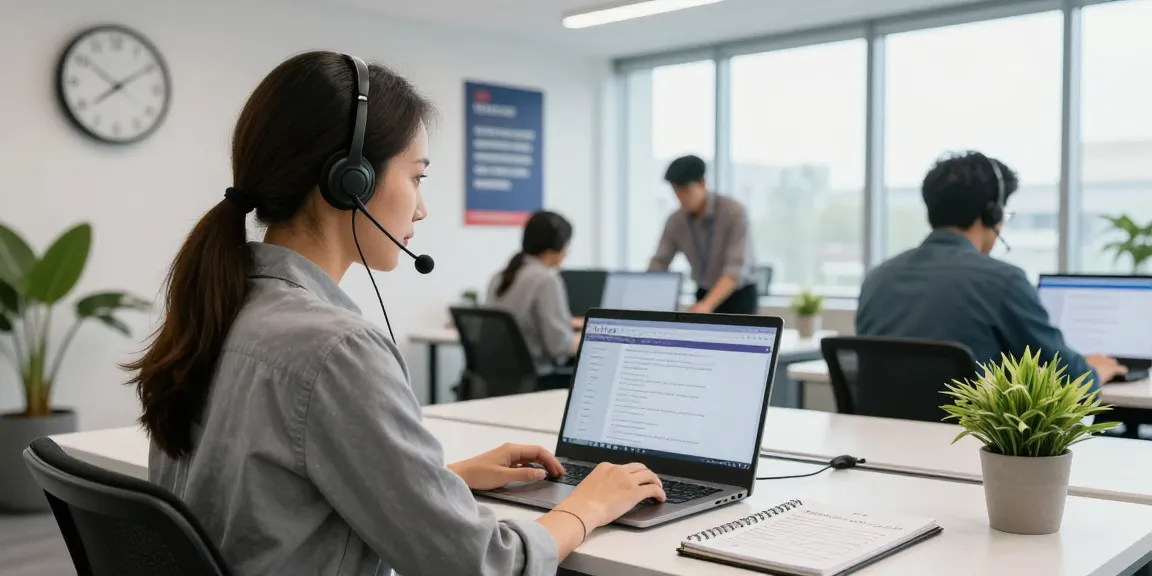 Telus-Technical-Support representative assisting customers in a modern office.