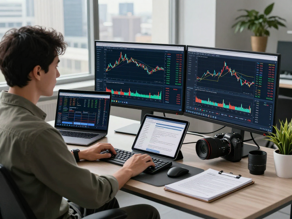 TradingView analysis tools on multiple screens in a professional trading environment with real-time data and charts.