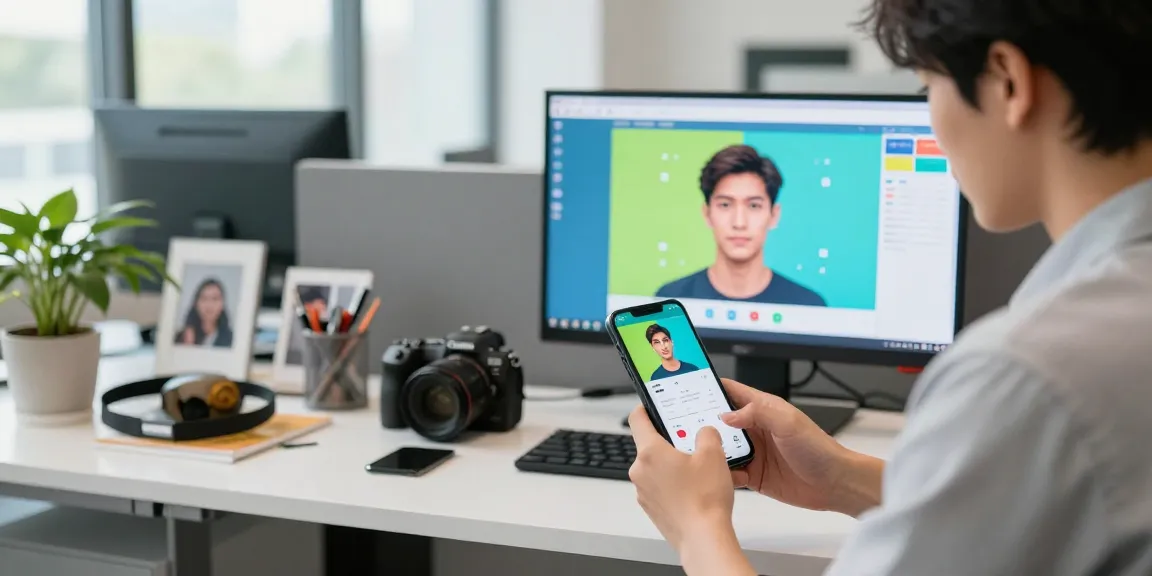 Young adult using an AI app to find out how old do I look in a bright digital workspace