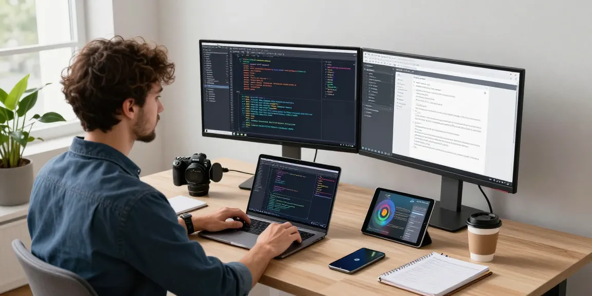 Developer coding at a modern workspace, showcasing the innovative atmosphere of teiegramin.com.