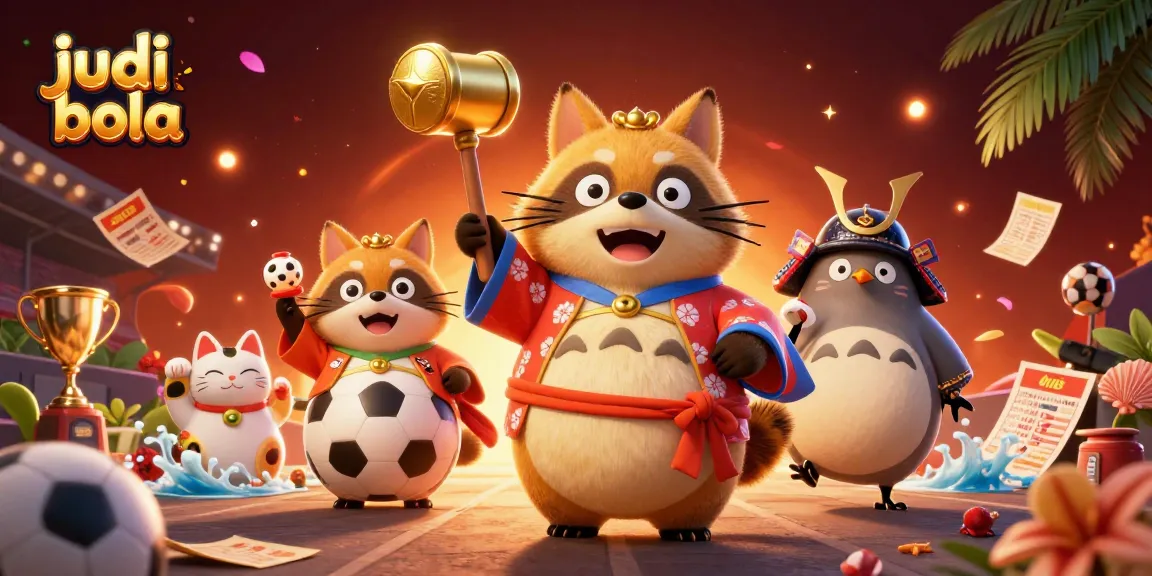 Gambarkan aksi judi bola yang menarik dengan karakter kartun dan elemen olahraga dalam ilustrasi 3D yang hidup
