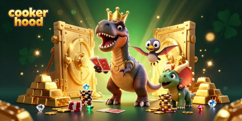 Engage with a colorful scene featuring a cooker hood in a lively gambling environment with cartoon characters.