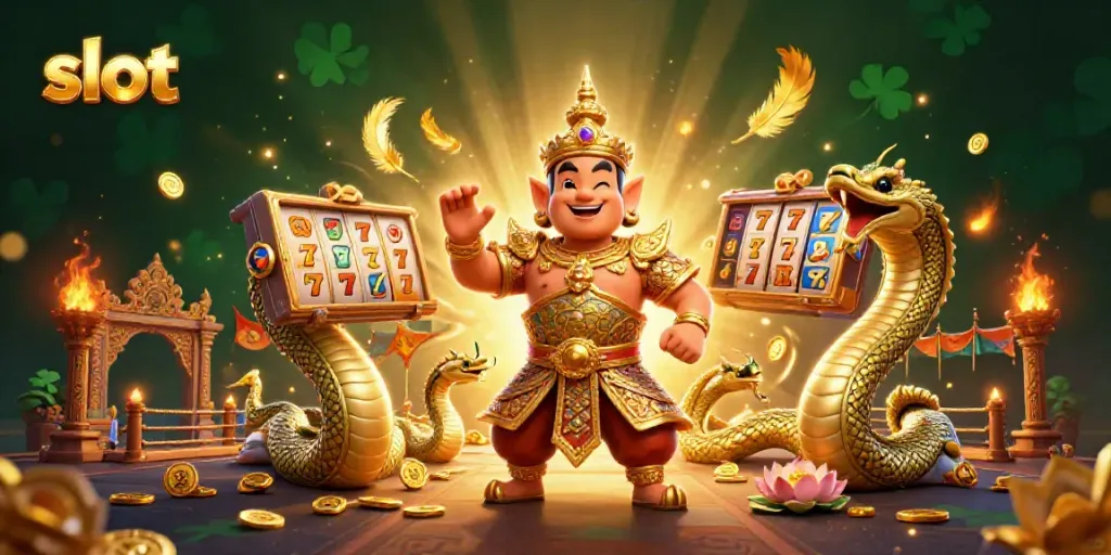 Engage with vibrant slot reels and lucky symbols in this dynamic casino-themed illustration.