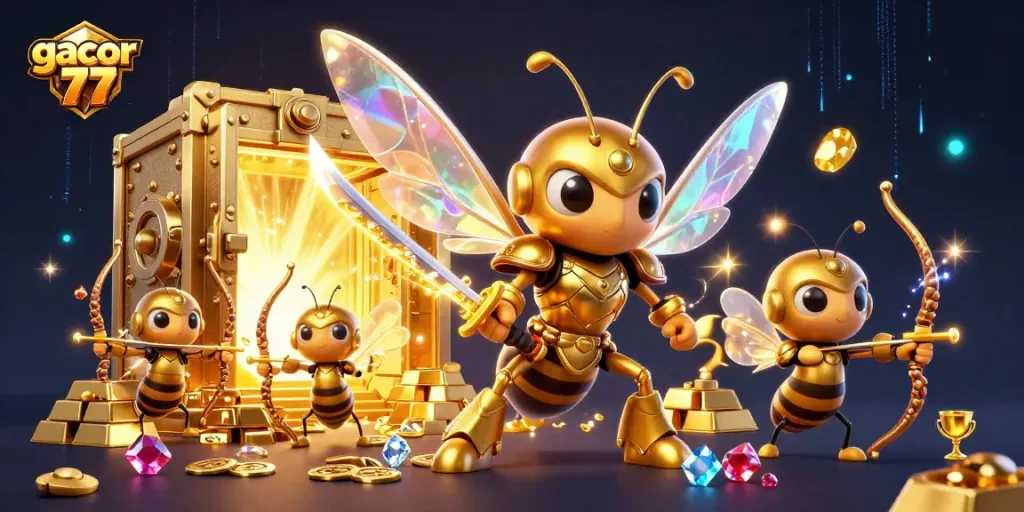 Gacor 77 membawa keberuntungan dalam permainan slot dengan ilustrasi menarik yang menampilkan elemen kasino