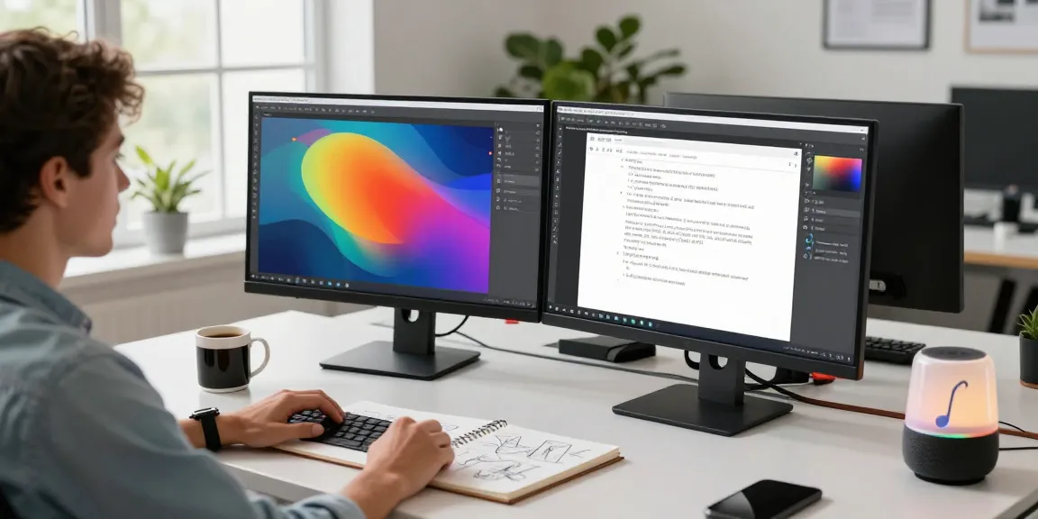 Efficiency-enhancing Snipaste下载 in a bright tech workspace with user actively engaging with dual monitors.