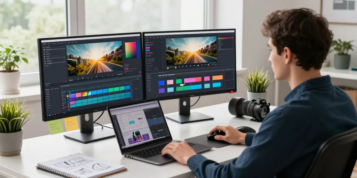 Seedance 2.0 workspace with dual monitors showcasing AI video creation tools in action.