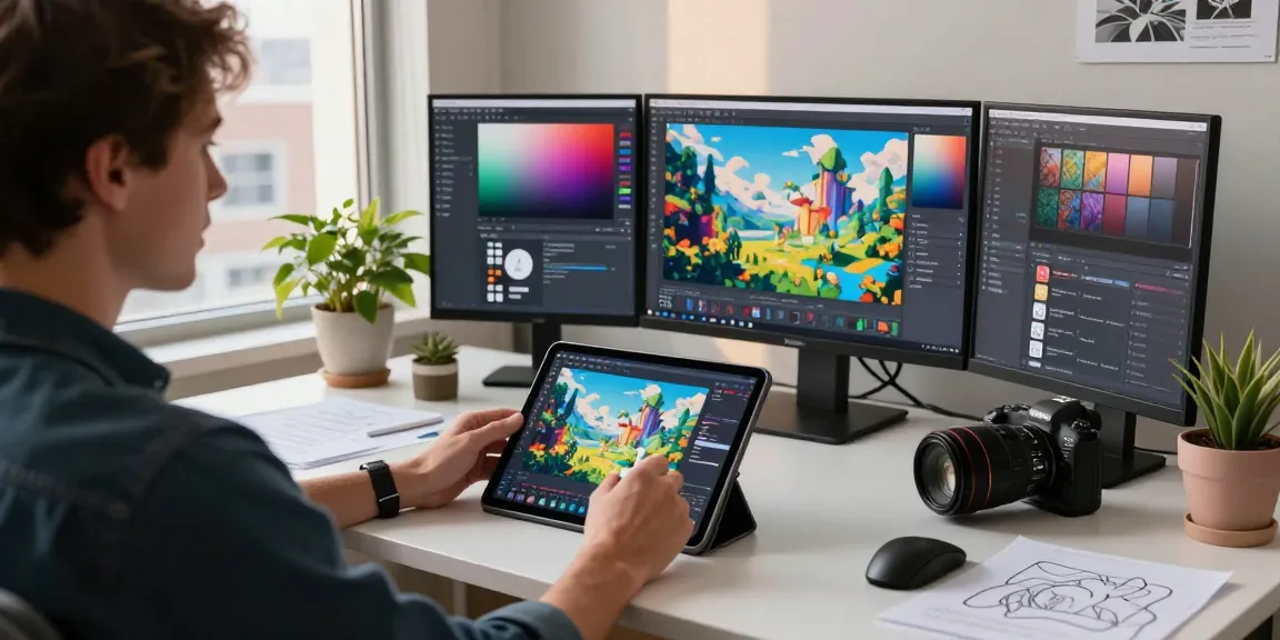Creative professional using nano banana AI image editor in a vibrant digital art studio