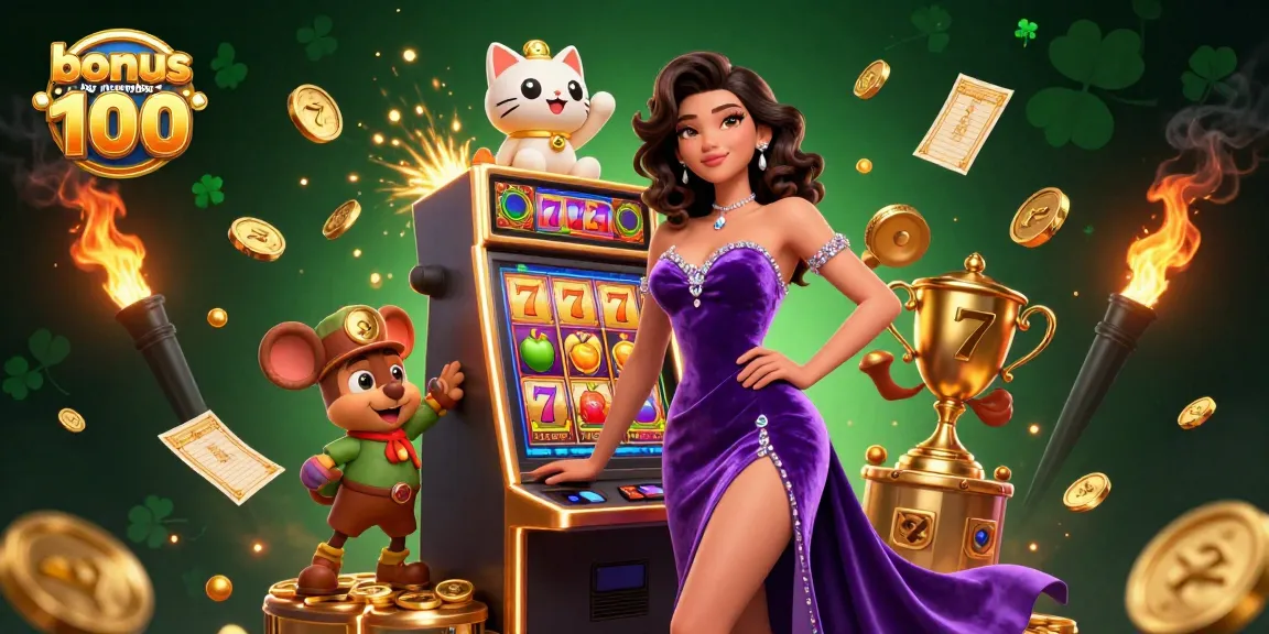 Spin to win with bonus new member 100 at this luxurious slot machine jackpot scene.