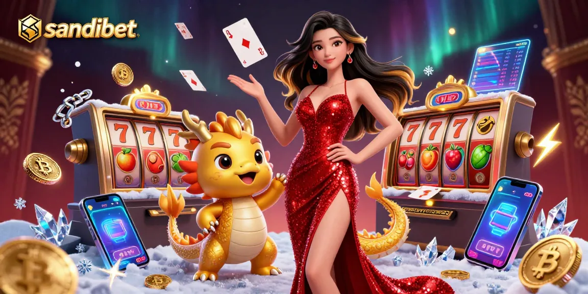 Engage with sandibet's thrilling jackpot scene featuring a confident woman and playful dragon.