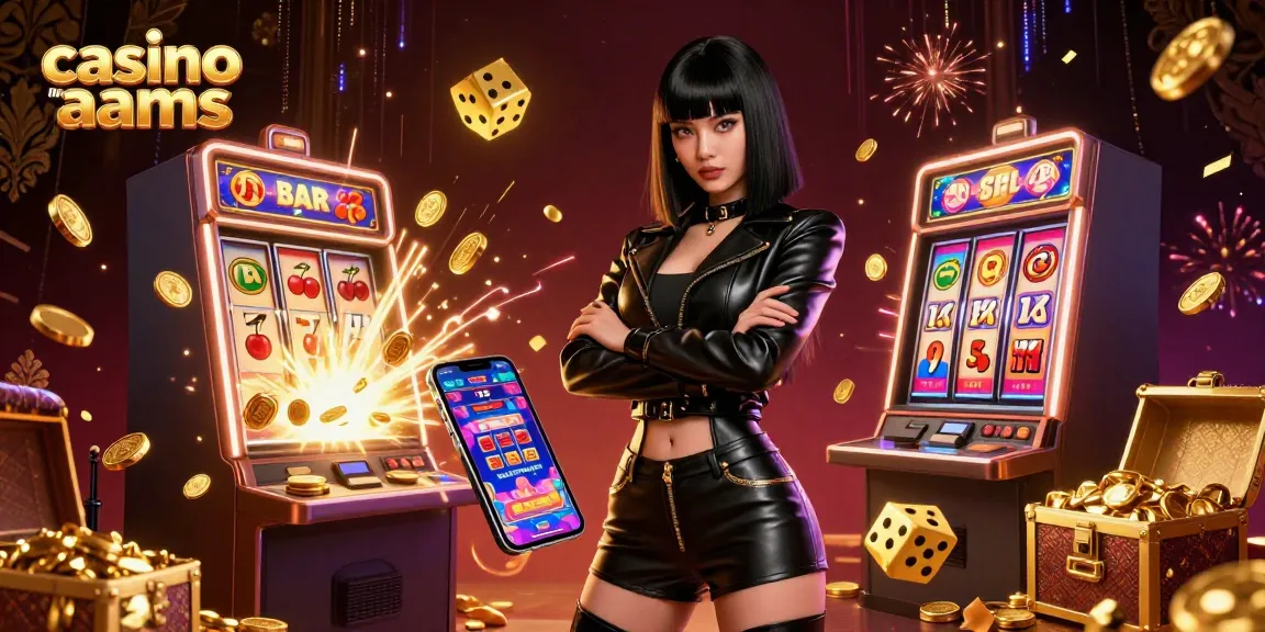 Scenario coinvolgente che mostra casinò non AAMS con una potente donna asiatica circondata da slot jackpot, dadi luminosi e oro.