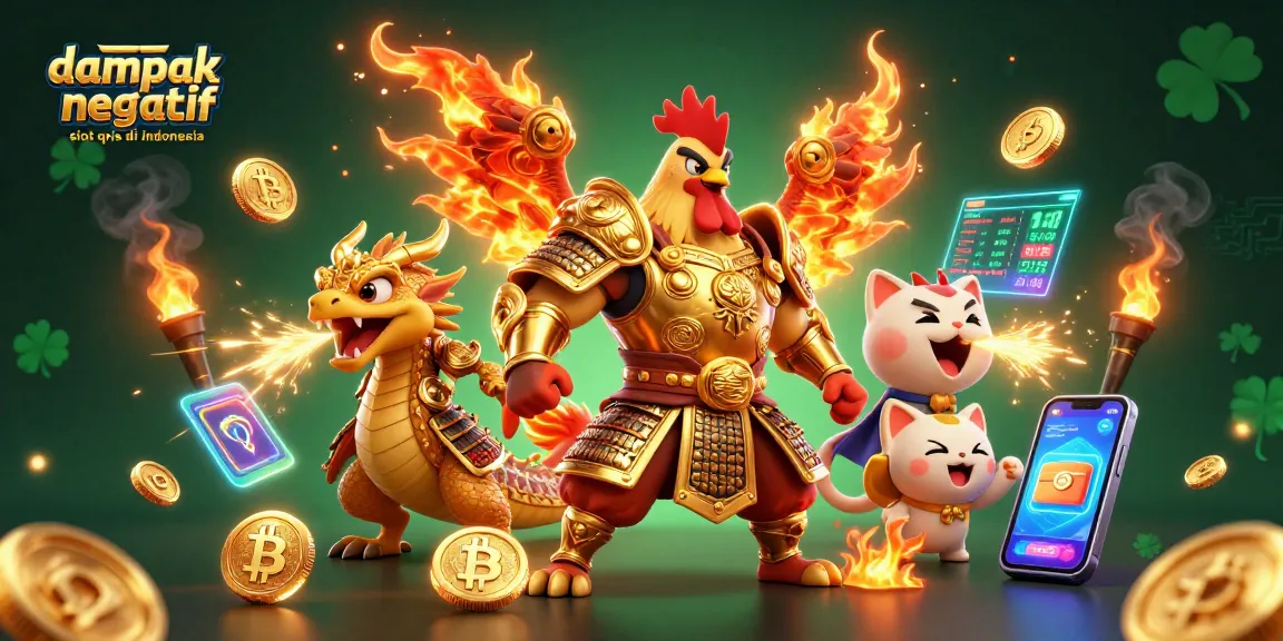 Engaging 3D illustration depicting the dampak negatif slot qris di indonesia with dynamic casino elements.