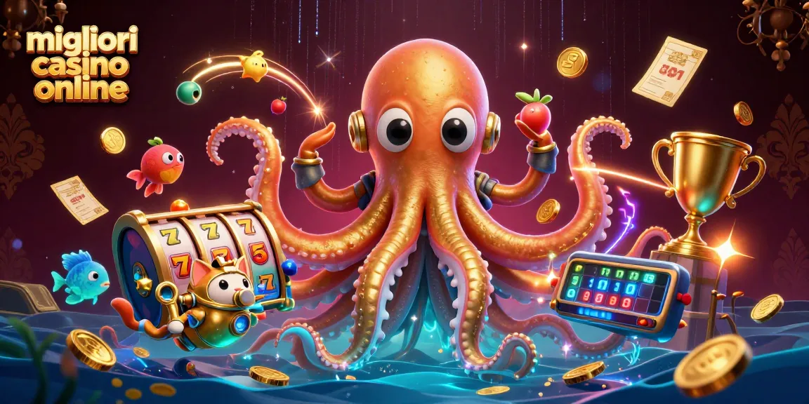 Scopri il mondo dei migliori casino online attraverso questa vivace illustrazione 3D che mette in mostra elementi dinamici dei casinò.