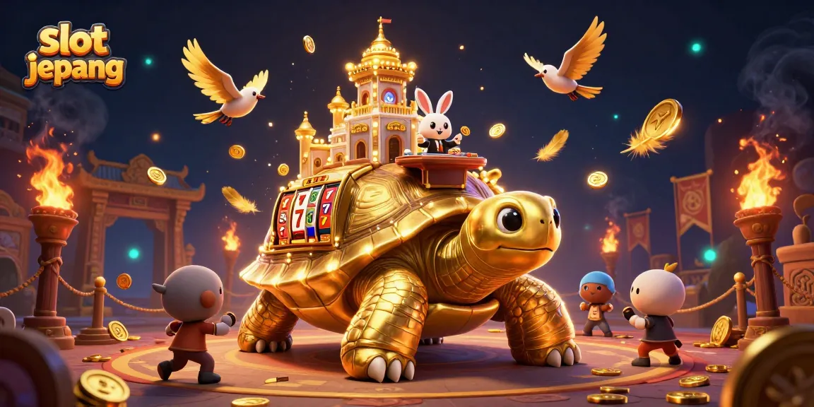 Engage in thrilling slot jepang with dynamic 3D casino illustration featuring a golden tortoise and exciting gaming elements.