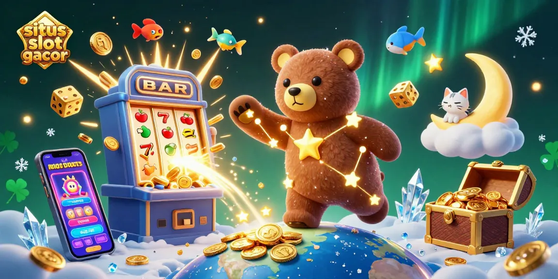 Experience situs slot gacor with a vibrant 3D illustration showcasing a jackpot explosion and casino elements.