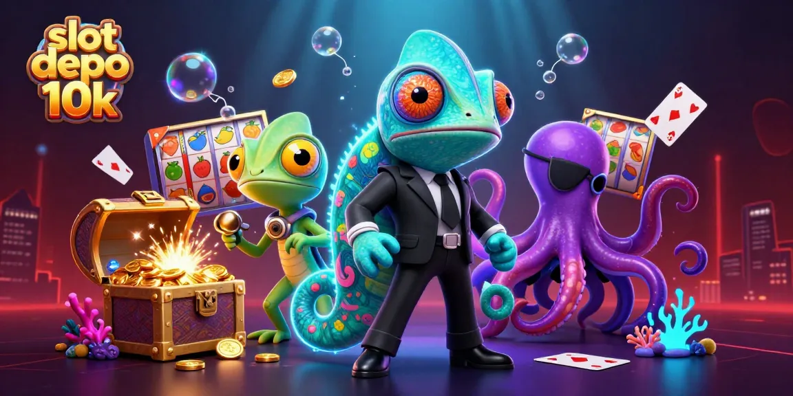 Engage with slot depo 10k in a dazzling underwater casino scene featuring exciting characters and prize-filled elements.